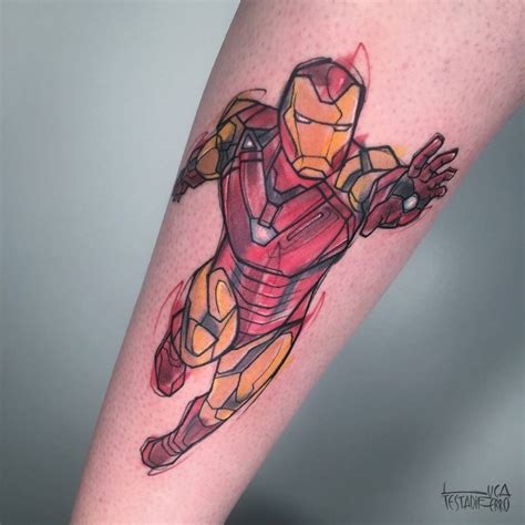 Iron Man tattoo located on the forearm.