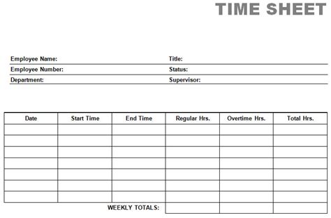 Printable Blank PDF Time Card Time Sheets