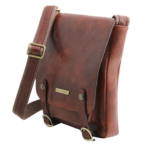 Leather Crossbody Bag for Men with Front Straps - Roby - Domini Leather