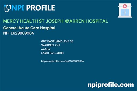 MERCY HEALTH ST JOSEPH WARREN HOSPITAL, NPI 1629009964 - General Acute Care Hospital in Warren, OH