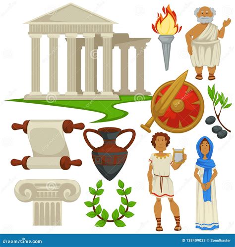 Greece Symbols Traveling History and Culture Ancient Rome Stock Vector - Illustration of ...