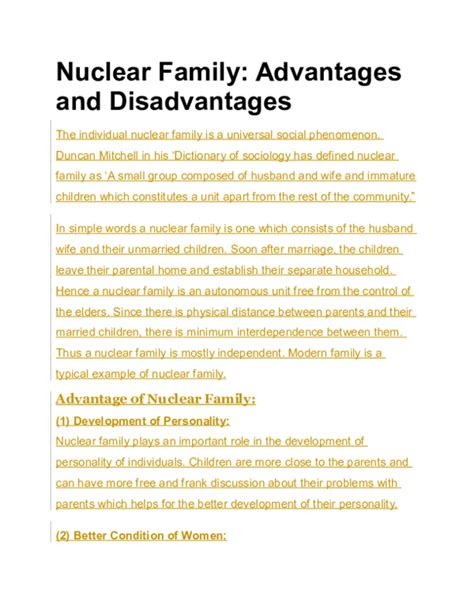 (DOC) Nuclear Family: Advantages and Disadvantages | Malaravan Mech ...