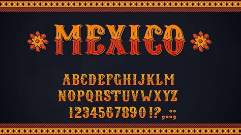 Premium Vector | Mexican font of alphabet letters and numbers