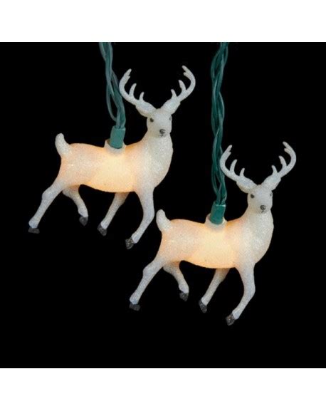 Set of 10 Winter Light White Glittered Reindeer Novelty Christmas ...