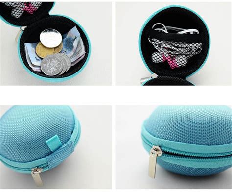 Portable Case For Headphones Case Mini Zippered Round Storage Hard Bag ...