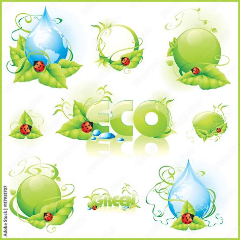 Collection of green design elements. Vector illustration. Stock Vector | Adobe Stock