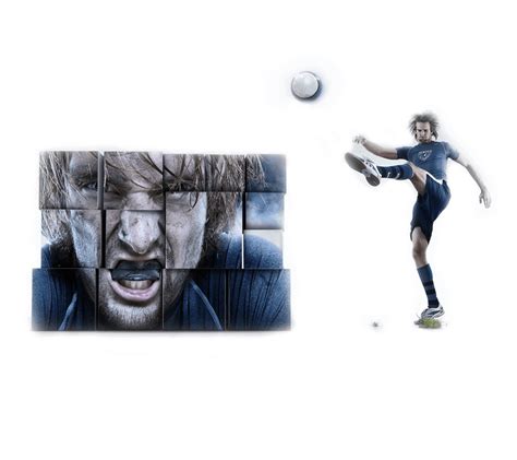 a man is playing tennis in front of an image of the ball and his face