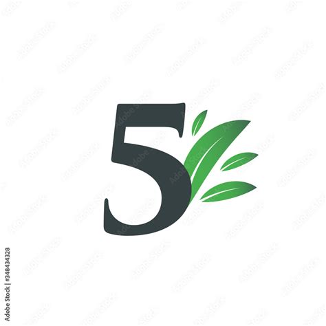 Number Five logo with green leaves. Natural number 5 logo with green ...