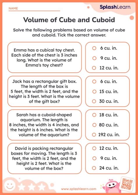 Word Problems on Volume of Cube and Cuboid — Printable Math Worksheet