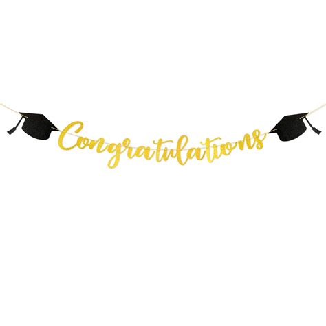 Buy Gold Congratulations Graduation Banner with Graduation Cap Glitter ...