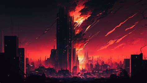 Ai Art Illustration Burning Fire Skyscraper Red City Wallpaper ...