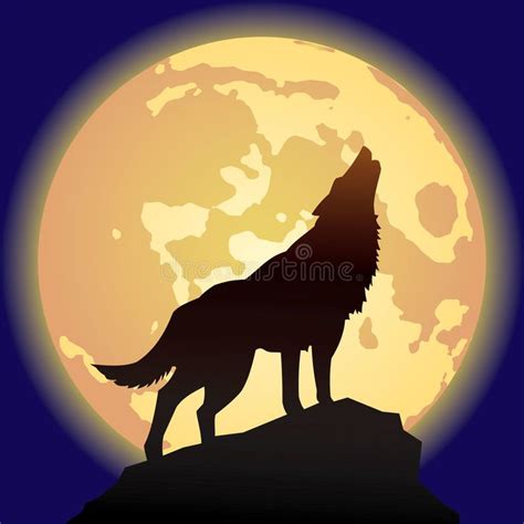 Wolf-moon-silhouette. Vector scene of the wolf on background of the ...