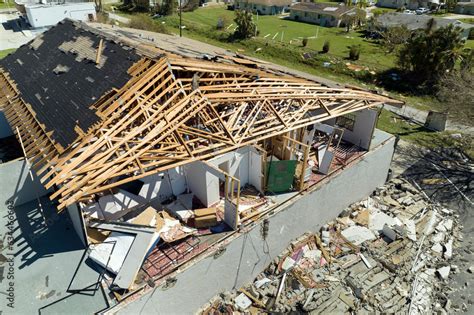 Hurricane Ian destroyed house roof and walls in Florida residential ...