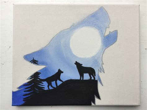 Wolf Art Wolf Howling at the Moon Painting - Etsy