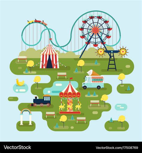 Circus with attractions or amusement park map Vector Image