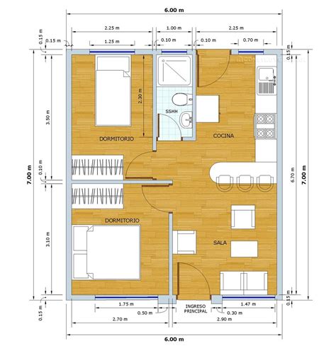 Planos de casa pequeña de 42 metros cuadrados | Construye Hogar Micro House Plans, Simple House ...