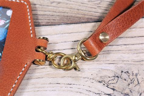 Full Grain Leather Id Badge Holder With Lanyard Real Leather - Etsy