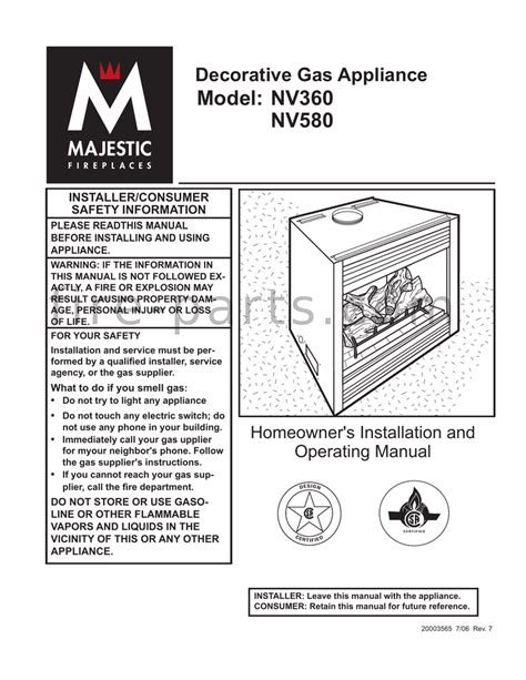 Majestic fireplaces NV360RN Homeowner's Installation And Operating Manual | Manualzz