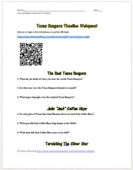 Texas Rangers Timeline Webquest by History Wizard | TpT