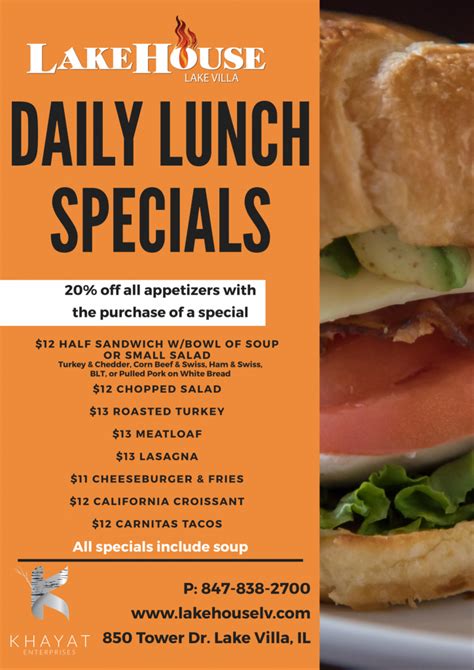 Daily Lunch Specials at LakeHouse- Lake Villa, IL | Lakehouse Restaurants