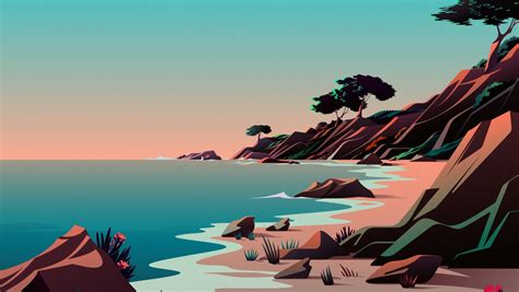 1360x768 Resolution Beach Minimalist Digital Art 5K Desktop Laptop HD Wallpaper - Wallpapers Den