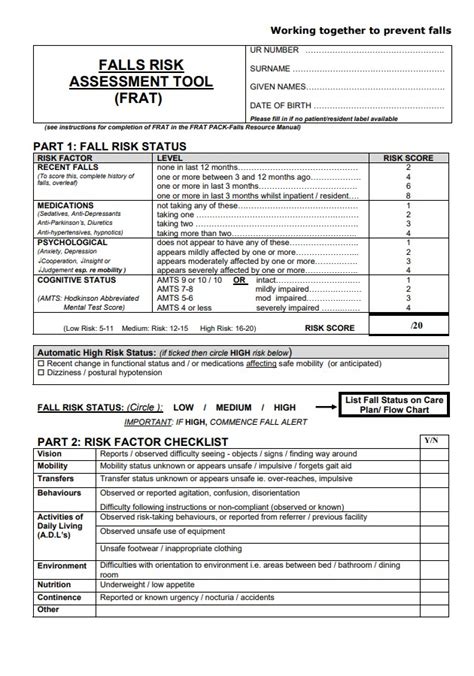 Falls Risk Assessment Tool (FRAT) | Fall risk assessment, Fall risk, Assessment tools