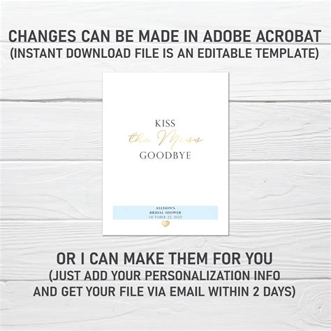 Kiss the Miss Goodbye Download Printable Bachelorette Party - Etsy