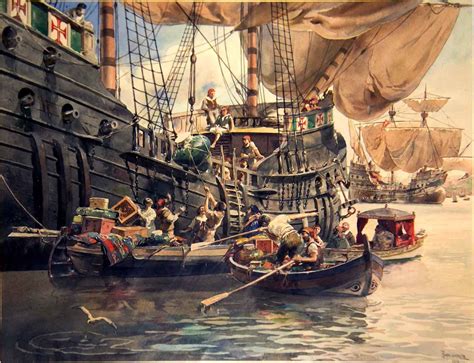 Portuguese ship trading spices in the indian port of Calicut - 16th century | Old sailing ships ...