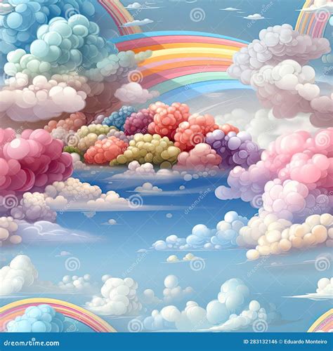 Cartoon Background of Clouds and Rainbows (tiled Stock Illustration - Illustration of clouds ...