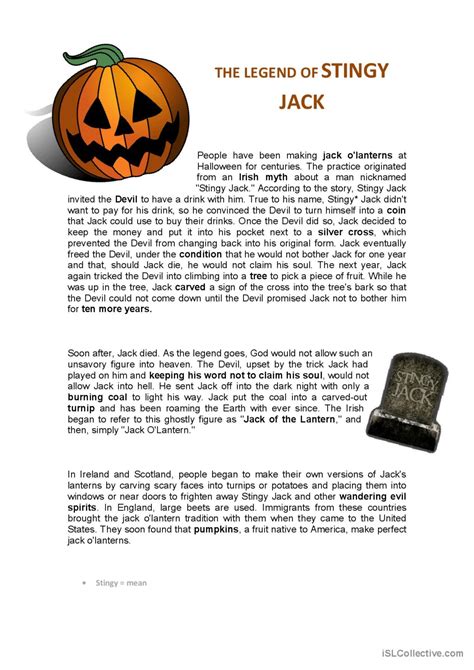 History of the Jack´o´Lantern: English ESL worksheets pdf & doc