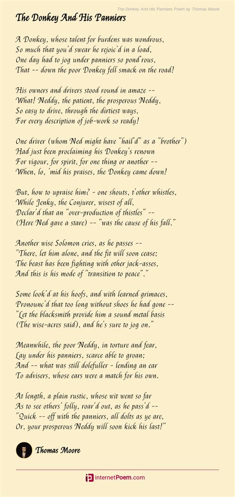 The Donkey And His Panniers Poem by Thomas Moore