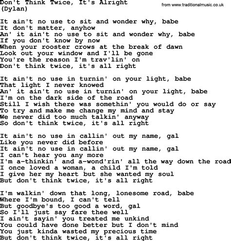 Don't Think Twice, It's Alright, by The Byrds - lyrics with pdf