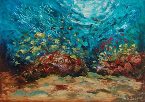 Coral Reef Painting Watercolor : Underwater Landscape With Coral Reef ...