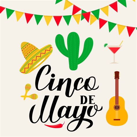 Cinco De Mayo lettering with traditional mexican symbols Sombrero ...