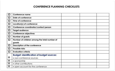 Conference planning checklists templates download pdf and doc