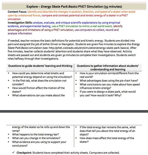 Energy Skate Park Worksheet Answers — db-excel.com