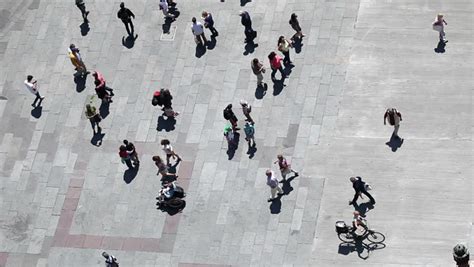 People Walking On Plaza In Pedestrian Zone - Aerial Top View Stock ...