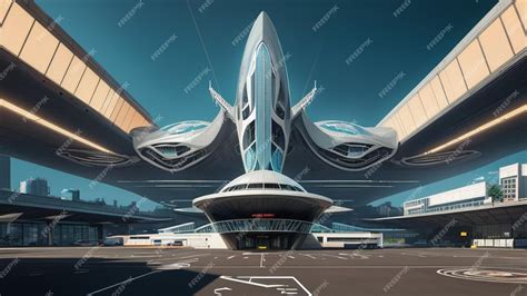 Premium AI Image | Futuristic airport terminal building in a futuristic ...