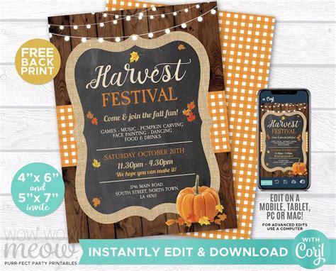 Fall Harvest Festival Invitations Party Rustic Invite - Etsy