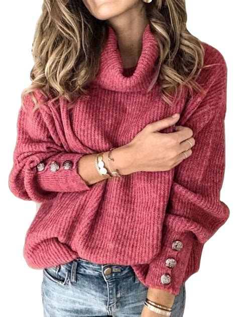 FeMereina Womens Turtleneck Pullover Sweaters High Cowl Neck Winter Knitted Jumper - Walmart.com