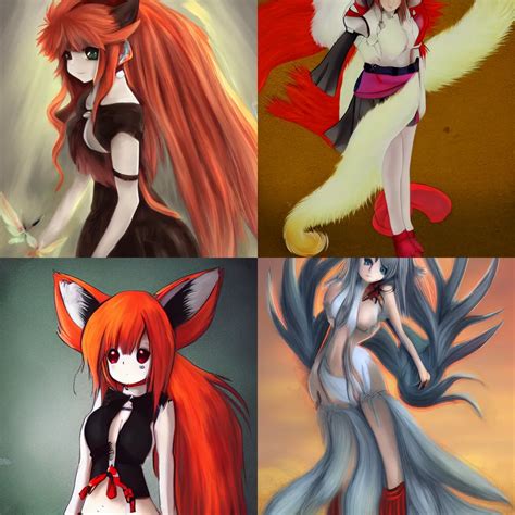 anime kitsune woman with a large fluffy tail by | Stable Diffusion