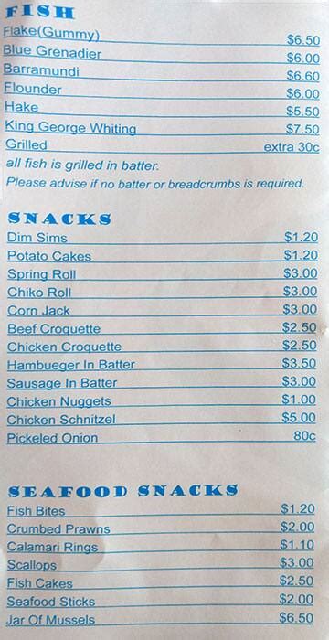 Menu at Ocean King Fish & Chips fast food, Pakenham