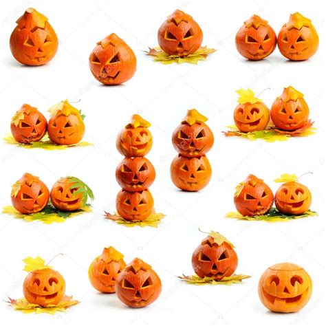 Set of orange halloween pumpkins Jack O Lanterns — Stock Photo © nelik ...