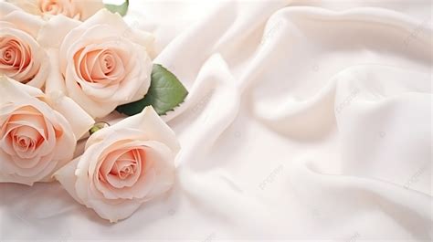 White Silk Textured Background With A Beautiful Bouquet, Rose, Gypsophila, Flower Bouquet ...