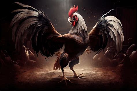 Premium Photo | Fighting rooster with large crest in arena before ...