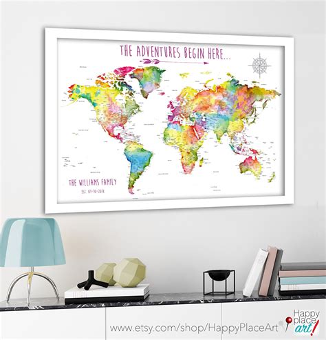 World Map Pin Board Map with Canvas, Family Push Pin World Map, Perfect Anniversary Gift for ...