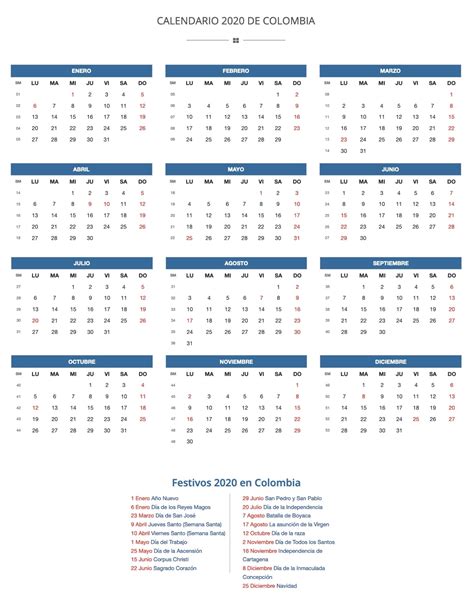 Calendario De Colombia Con Dias Festivos 2020