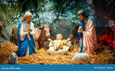 Christmas Nativity Scene with Baby Jesus, Mary & Joseph Stock Image - Image of figure, king ...