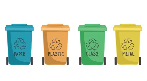 Containers or recycle bins for paper, plastic, glass and metal trash. Concept of separate ...