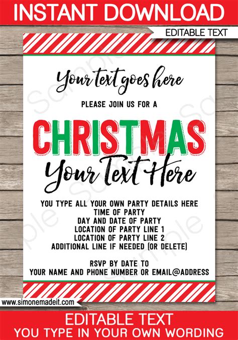 Printable Christmas Party Invitations | Christmas Party Invites | Editable text